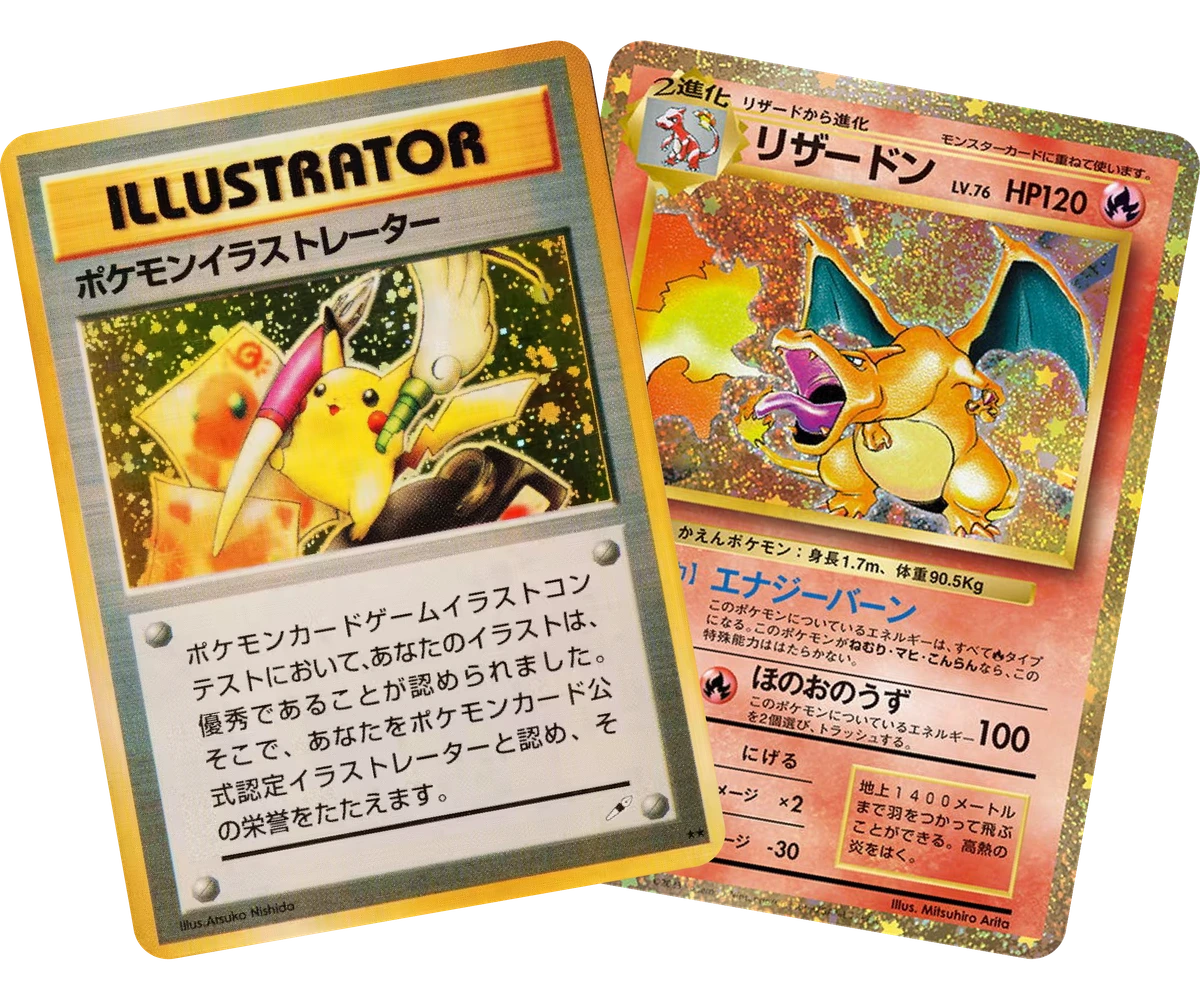 ポケモンイラストレーターとリザードンのトレーディングカード